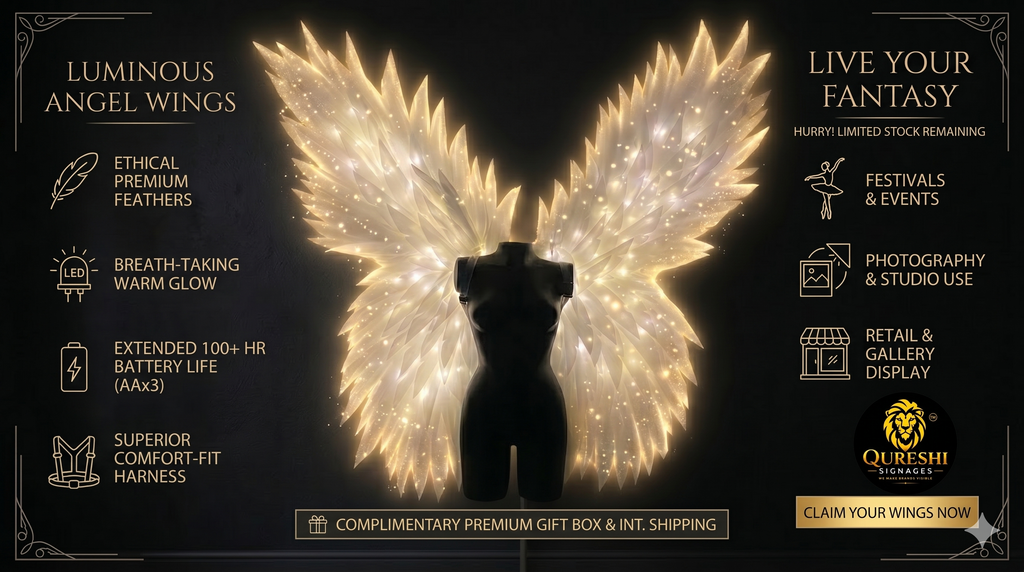Illuminated Oversized White Angel Wings