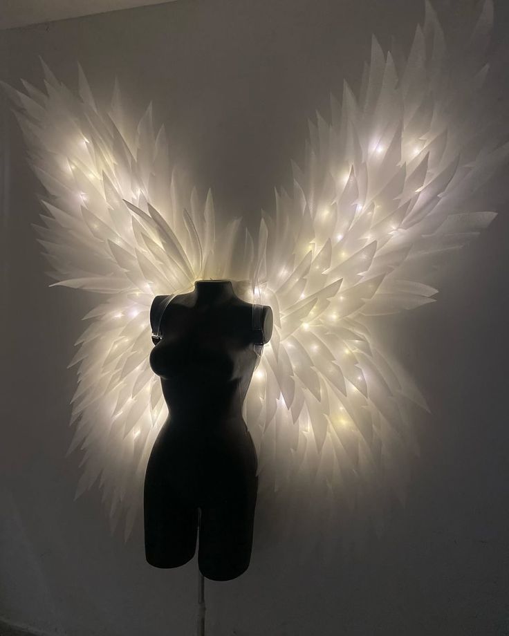 Illuminated Oversized White Angel Wings