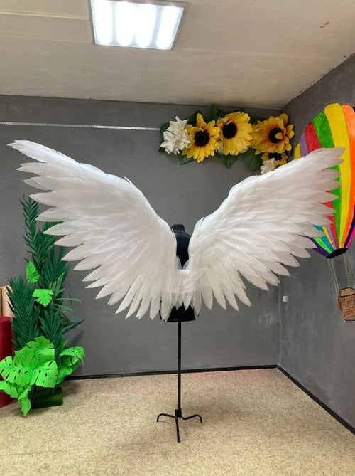 Illuminated Oversized White Angel Wings